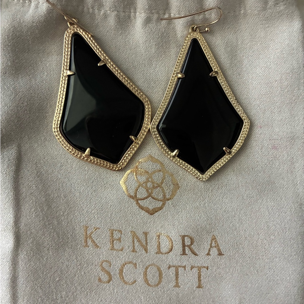 Kendra Scott Asymmetrical Black and Gold Earrings